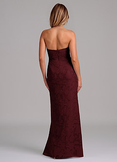 Azazie Jemma Bridesmaid Dresses Cabernet A-Line Pleated Floral Burnout Dress image6