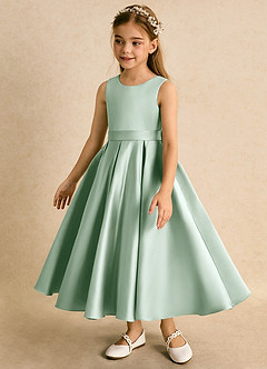 Azazie Junebuj vestidos de niña de las flores Vestido de Agave de Satin Mate de Princesa con Plisado image3