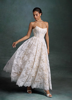 Azazie Brooklyn Wedding Dresses Diamond White Champagne Ball-Gown Strapless Lace Dress image3