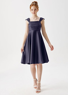 Azazie Amira Junior Stormy A-Line Pleated Stretch Satin Dress image1