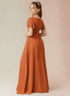 Azazie Induh Junior Cinnamon A-Line Ruched Chiffon Dress image2