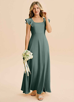 Azazie Bondi Junior Robe Trapèze en Satin extensible Fente Latérale Mousse De Mer image4