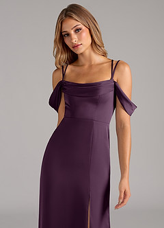 Azazie Callan Bridesmaid Dresses Plum A-Line Pleated Stretch Satin Convertible Dress image6
