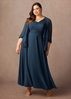 Azazie Devana Abiti per la Madre della Sposa Abito A-Line in Chiffon Paillettes Marino Scuro image12