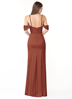 Azazie Amyra Bridesmaid Dresses Auburn Sheath Off the Shoulder Stretch Satin Convertible Dress image5