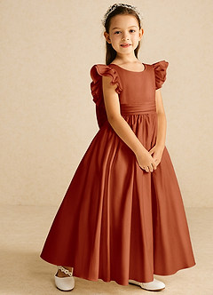 Azazie Piglette Flower Girl Dresses Paprika A-Line Bow Matte Satin Dress image5