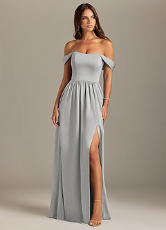 Azazie Calianna Bridesmaid Dresses Silver A-Line Off the Shoulder Stretch Satin Convertible Dress image1