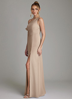 Azazie Aylin Bridesmaid Dresses Taupe Sheath Off the Shoulder Chiffon Dress image5