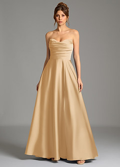 Azazie Ayla Abiti da Damigella Abito A-Line in Raso Elasticizzato Corsetto Oro image3