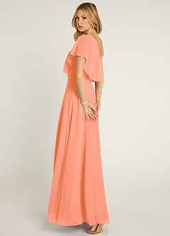 Azazie Lizzy Vestidos de damas de honor Vestido de Atardecer de Gasa de Corte en A con Hombro unilateral image6