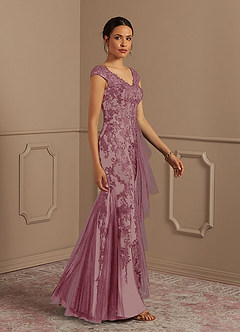Azazie Melena Mother of the Bride Dresses Vintage Mauve Champagne Mermaid Lace Tulle Dress image2