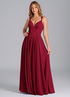 Azazie Darana Final Sale Burgundy A-Line Corset Chiffon Dress image3