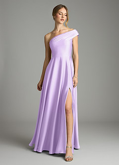 Azazie Melanie Vestidos de damas de honor Vestido de Lila de Satén Elástico de Corte en A con Vestidos sin tirantes image3