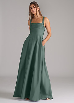 Azazie Shaude Bridesmaid Dresses Sea Moss A-Line Pleated Stretch Satin Dress image4