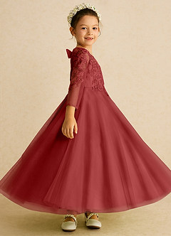 Azazie Precious Flower Girl Dresses Rust A-Line Lace Tulle Dress image3