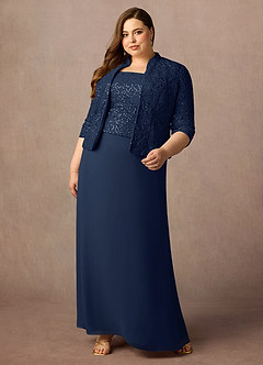 Azazie Cornelia Mother of the Bride Dresses Dark Navy Sheath Square Neckline Sequins Chiffon Dress image21