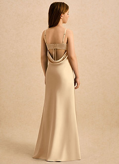 Azazie Mirabella Girls Formal Flower Girl Dresses Champagne Sheath Sweetheart Neckline Stretch Satin Dress image1