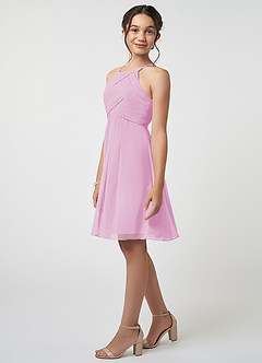 Azazie Ginny Junior Candy Pink A-Line Pleated Chiffon Dress image3