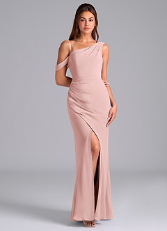 Azazie Madelyn Bridesmaid Dresses Powder Pink Mermaid One Shoulder Chiffon Convertible Dress image3