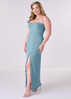 Barbie ♥ Azazie Robes de demoiselle d'honneur Robe Fourreau en Mousseline de soie Corset Bleu Maussade image9