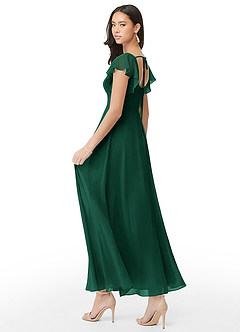 Azazie Bondi Bridesmaid Dresses Emerald A-Line Ruched Chiffon Dress image4