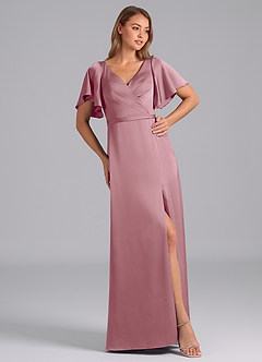 Azazie Ambrosia Bridesmaid Dresses Vintage Mauve A-Line Pleated Stretch Satin Dress image4