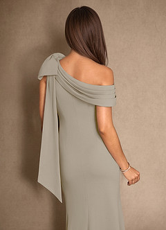 Azazie Myers Mother of the Bride Dresses Taupe Mermaid Pleated Stretch Crepe Dress image6