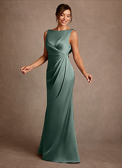 Azazie Baltimore Mother of the Bride Dresses Sea Moss A-Line Pleated Stretch Satin Dress image3