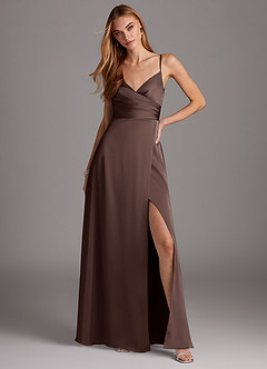 Azazie Calissa Final Sale Agave A-Line V-Neck Pleated Stretch Satin Dress image3