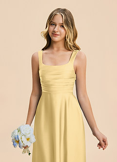Azazie Azaria Junior Butter A-Line Pleated Stretch Satin Dress image7