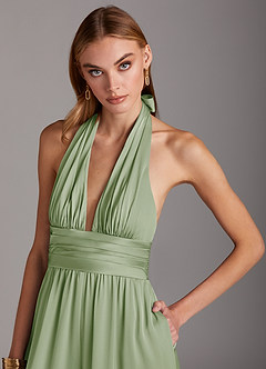 Azazie Oli Bridesmaid Dresses Dusty Sage Pleated Stretch Satin Jumpsuit image6