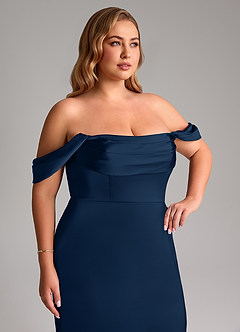 Azazie Saige Brautjungfernkleider Etui Schulterfrei Stretch-Satin Kleid Dunkelmarine image14