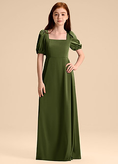 Azazie Briar Junior Robe Trapèze en Satin extensible Arc Olive image6