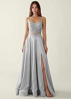 Zuri Grey Satin Wrap Beaing Corset A-line Prom Dress image5