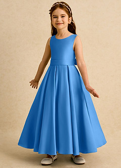 Azazie Mapel vestidos de niña de las flores Vestido de Azul Grisaceo de Satin Mate de Princesa con Plisado image5