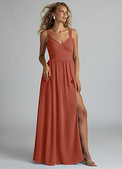 Azazie Aziza Bridesmaid Dresses Clay A-Line V-Neck Pleated Chiffon Dress image1