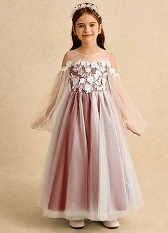 Azazie Zimi vestidos de niña de las flores Vestido de Castaño de Tul de Princesa con Escote de Corazón image5