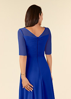 Azazie Naomi Mother of the Bride Dresses Royal Blue A-Line Boatneck Pleated Chiffon Dress image6
