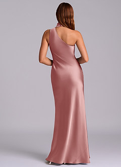Azazie Seona Robes de demoiselle d'honneur Robe Sirène en Satin extensible Une épaule Rose Poussiéreuse image4