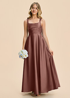 Azazie Azaria Junior A-Linie Plissee Stretch-Satin Kleid Espresso image1