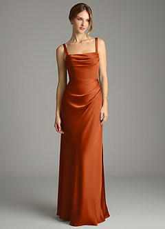 Azazie Alouette Bridesmaid Dresses Burnt Orange Mermaid Pleated Stretch Satin Dress image3