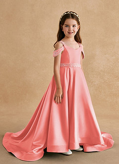 Azazie Jodi Flower Girl Dresses Coral A-Line Matte Satin Dress image3