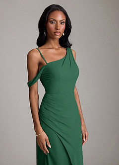 Azazie Madelyn Bridesmaid Dresses Dark Green Mermaid One Shoulder Chiffon Convertible Dress image3