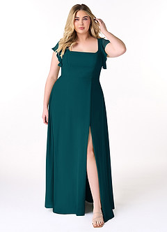 Azazie Bondi Bridesmaid Dresses Pine A-Line Ruffled Chiffon Dress image7