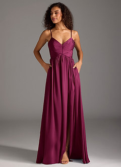 Azazie Alia Bridesmaid Dresses Red Plum A-Line Pleated Stretch Satin Dress image7