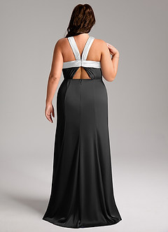 Azazie Rue Bridesmaid Dresses Ivory Black A-Line Pleated Stretch Satin Dress image9