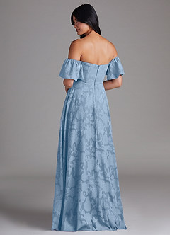 Azazie Sue Bridesmaid Dresses Powder Blue A-Line Off the Shoulder Floral Burnout Convertible Dress image3