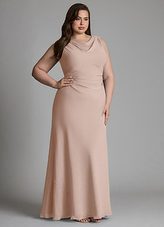Azazie Kieryn Vestidos de damas de honor Vestido Rosa Inglesa de Gasa de Corte Sirena con Plisado image11