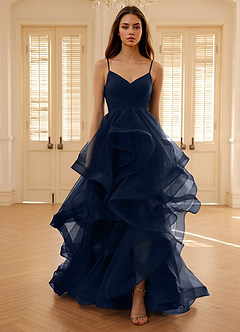 Carmencita Navy A-line Ruffles Prom Dress image4