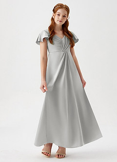 Azazie Soren Junior Silver A-Line Ruched Stretch Satin Dress image3